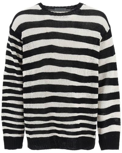 Yohji Yamamoto Striped Pure Baumwollpullover - Schwarz