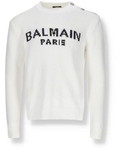 Balmain Suéter de logotipo de algodón de - Blanco