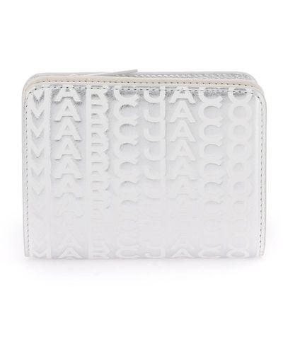 Marc Jacobs De Monogram Metallic Mini Compact Wallet - Wit