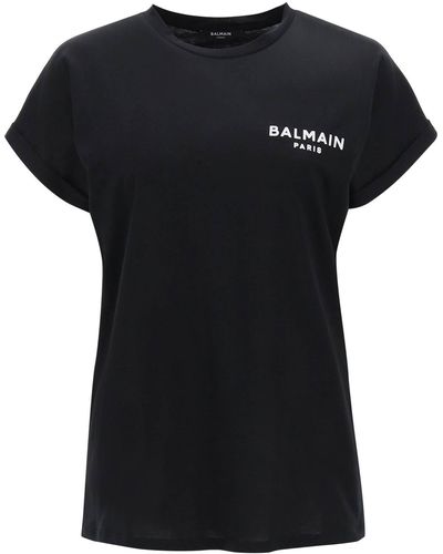 Balmain T -shirt Mit Flockendem Logo -druck - Zwart