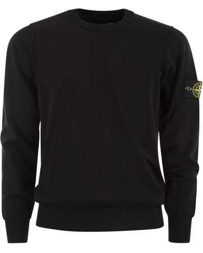 Stone Island Crew Neck Cotton Sweater - Black