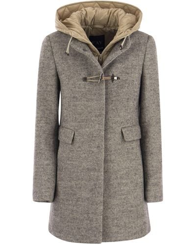 Fay Toggle Wool Blend Coat With Hood - Gris