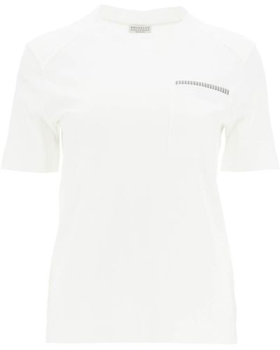 Brunello Cucinelli Rundes Nacken -T -Shirt mit Anhänger - Weiß
