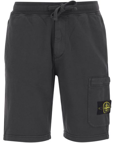 Stone Island Cargo Bermuda Shorts In Brushed Cotton Fleece - Gray