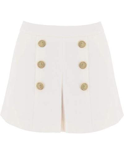 Balmain Crepe Shorts mit geprägten Tasten - Weiß