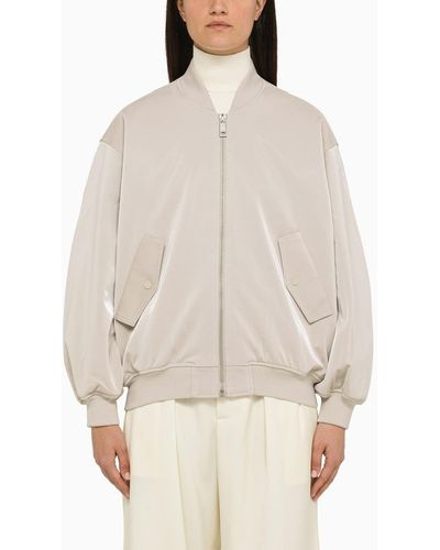 Calvin Klein Silver Satin Bomber Jacket - Natural