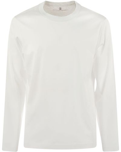 Brunello Cucinelli Crew Hals Cotton Jersey T -Shirt mit langen Ärmeln - Weiß