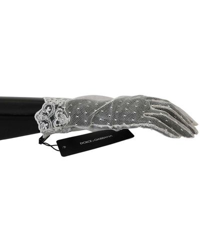 Dolce & Gabbana White Lace Wrist Length Mittens Cotton Gloves - Multicolor