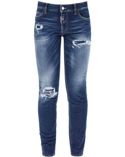 DSquared² "Jennifer Media cintura con jeans de rodilla rasgada - Azul