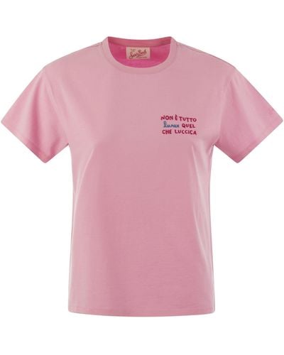 Mc2 Saint Barth Emilie T -shirt Met Borduurwerk Op De Borst - Roze