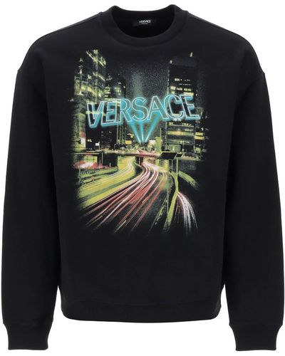 Versace Crew Neck Sweatshirt Met City Lights Print - Zwart