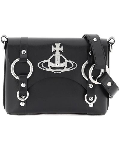 Vivienne Westwood Bolso de hombro Kim de cuero liso con correa ajustable. - Negro