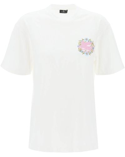 Etro Florale Pegasus bestickte T -Shirt - Weiß