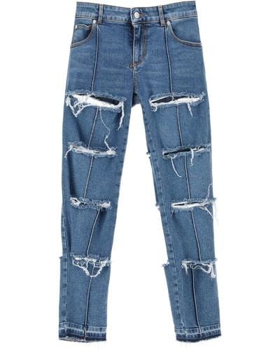 Alexander McQueen Slim Fit Slashed Jeans - Bleu