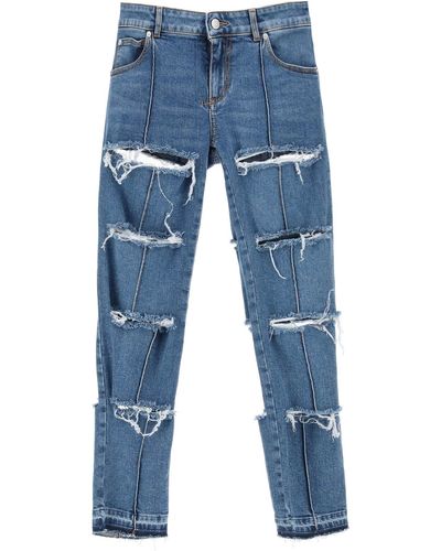 Alexander McQueen Slim Fit Slashed Jeans - Blue