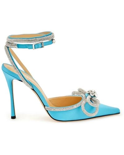 Mach & Mach Double Bow Crystal-embellished Satin Heeled Sandals - Blue