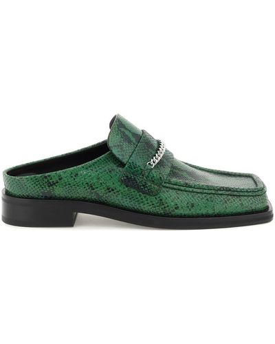 Martine Rose MULES MOCASSINO IN PELLE STAMPA PITONE - Verde