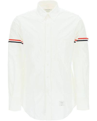 Thom Browne Poplin -Button -Hemd mit RWB -Armbinden - Weiß