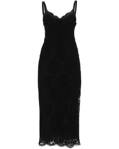 Dolce & Gabbana Midi Lace Dress With Slit - Black