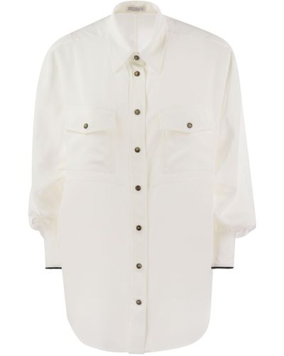 Brunello Cucinelli Seidenhemd mit Schnappschüssen und Taschen - Weiß