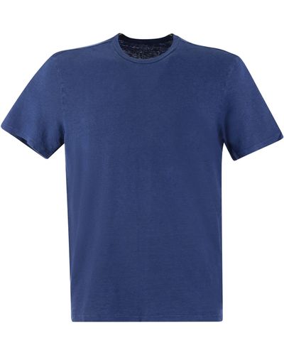 Majestic Crew Neck Linnen T -shirt - Blauw