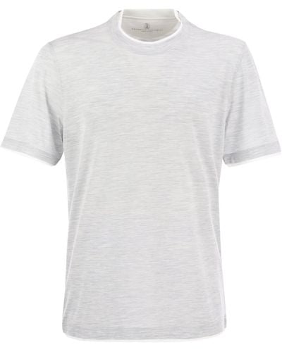 Brunello Cucinelli Slim Fit Crew Neck T -shirt In Lichtgewicht Katoenen Trui - Wit