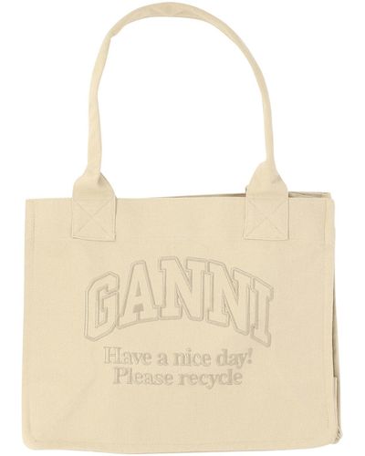 Ganni Tote Bag Met Geborduurd Logo - Naturel