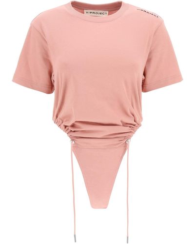 Y. Project Ruched T -Shirt -Bodysuit - Pink