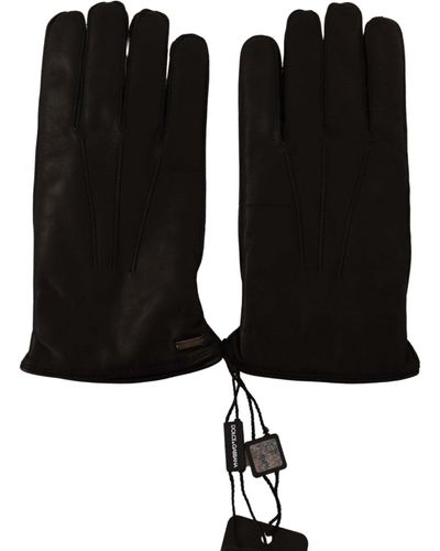 Dolce & Gabbana Biker-Handschuhe aus schwarzem Leder mit Lammfell