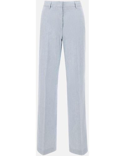 Iceberg Linen And Cotton Striped Pants - Blue