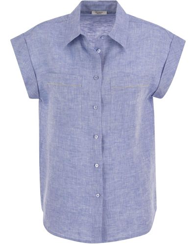 Peserico Linen Sleeveless Shirt - Blue