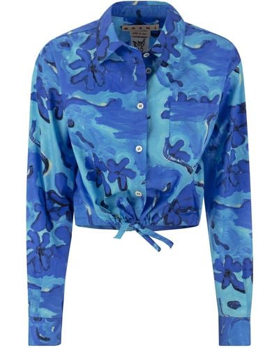 Marni Baumwollhemd mit Kordelstring - Blau
