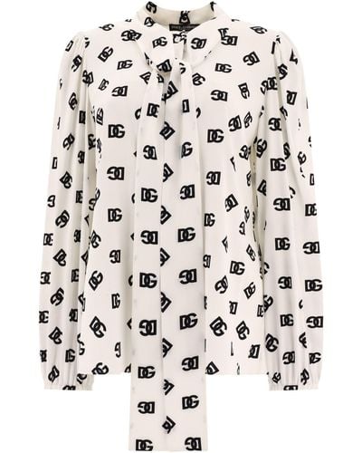 Dolce & Gabbana Charmeuse -Hemd mit ganz DG -Logo -Druck - Weiß
