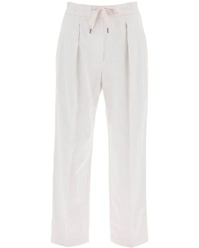 Brunello Cucinelli Baumwolle und Leinen schlampige Hosen - Weiß