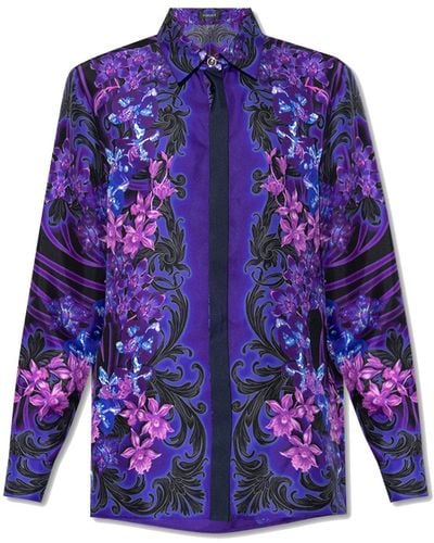 Versace Silk Drukt Shirt - Paars