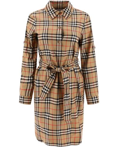 Burberry Check Belted Dress - Natural