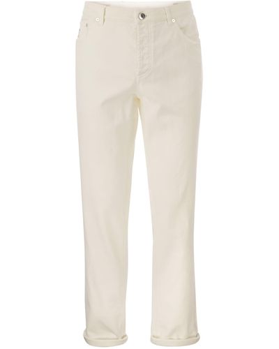 Brunello Cucinelli Five Pocket Traditional Fit pantals con comodidad ligera teñida de mezclilla - Blanco
