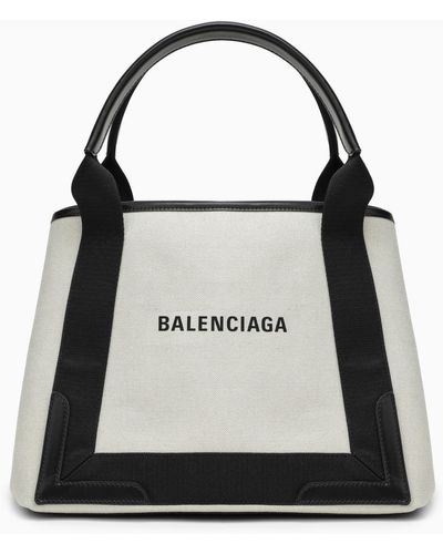 Balenciaga Cabas Bag Small Cream Canvas - Black