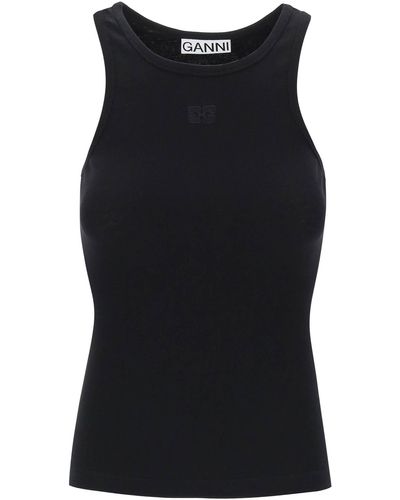 Ganni Slim Fit Ribbed Tank Top - Black