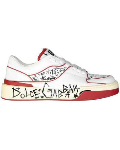 Dolce & Gabbana Gedrukte Lederen Sneakers - Wit