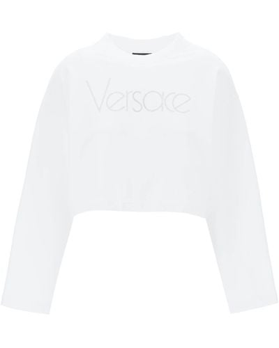 Versace "Cropped Sweatshirt mit Strassstein - Weiß