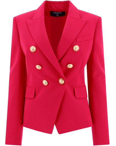 Balmain Double Breasted Wool Jacket - Red