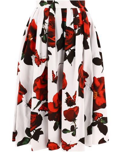 Alexander McQueen Alexander Mc Queen "tudor Rose" Geplooide Rok - Rood