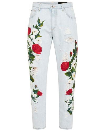 Dolce & Gabbana Geborduurde Denim Jeans - Wit