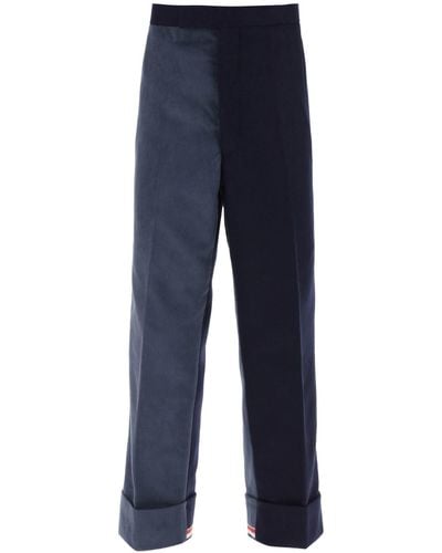 Thom Browne Cuffed Trousers In Funmix Shetland - Blauw