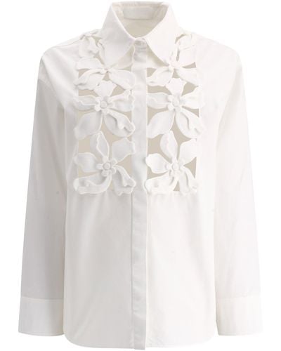 Valentino Hemd mit Hibiskus -Stickerei - Weiß