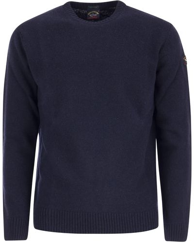Paul & Shark Wool Crew Neck With Arm Patch - Blue
