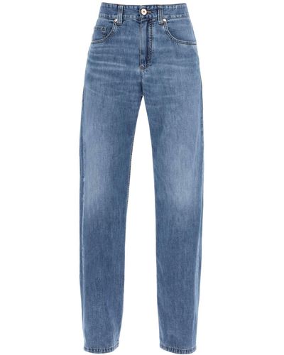 Brunello Cucinelli Losse Katoenen Denim Jeans In Negen Woorden - Blauw