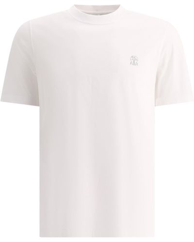 Brunello Cucinelli Cotton Jersey Crew Neck T -Shirt mit bedrucktem Logo - Weiß