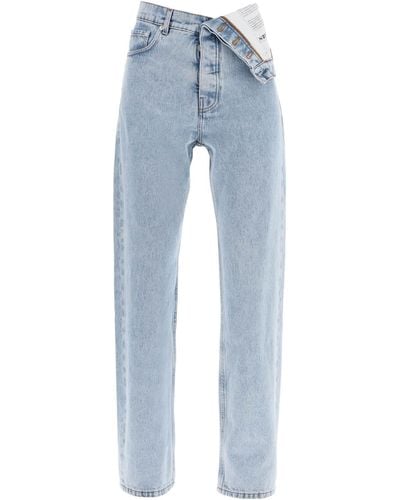 Y. Project Asymmetrische Taille Jeans Met Zeven - Blauw